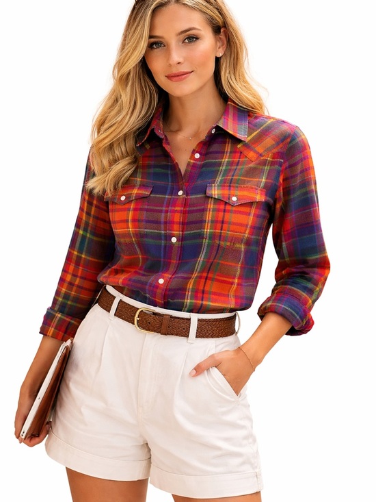 Ralph Lauren Tops - Vintage Ralph Lauren Western Shirt Snap Button Plaid Flannel Shirt Size 6